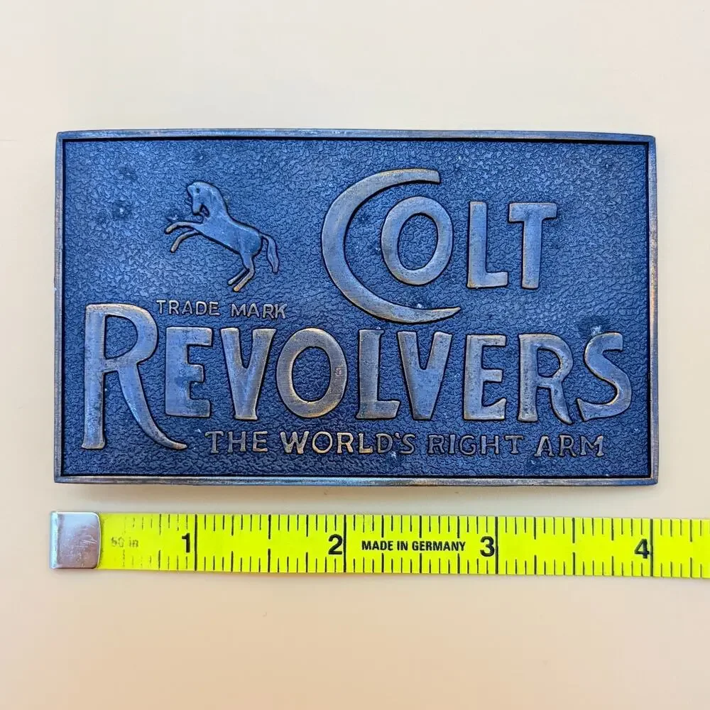 Colt Revolvers Belt Buckle Vintage Metal 4 in Western Advertising